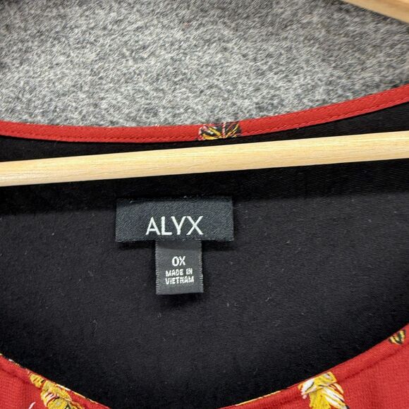 Alyx Blouse Women 0X Plus Red Feather Print Short Sleeve Round Neck Casual - Picture 3 of 7